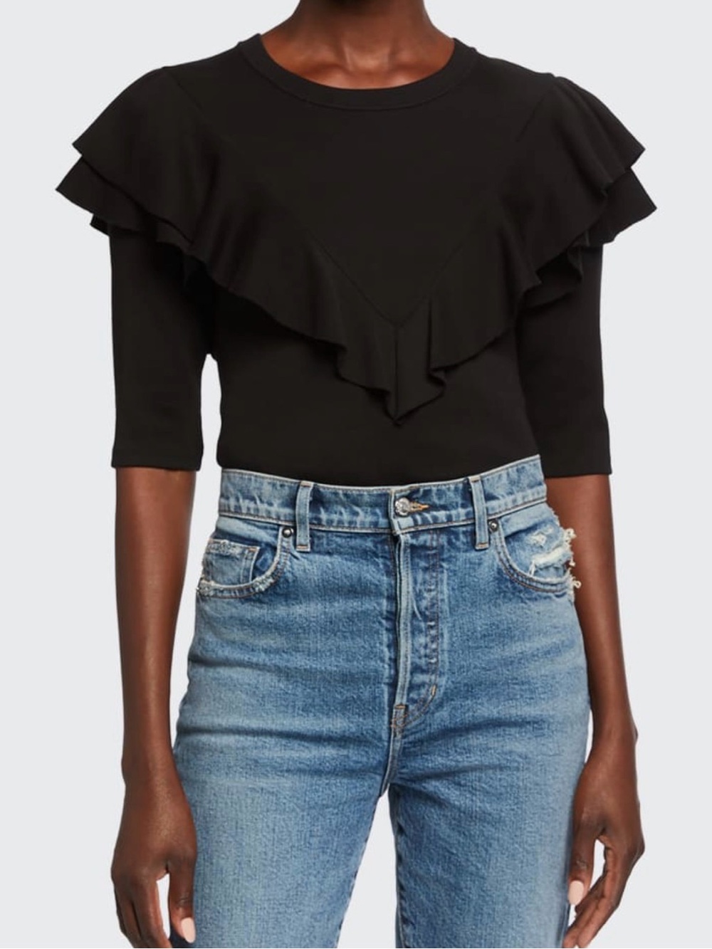 VERONICA BEARD Pazia Elbow-Sleeve Layered Ruffle Black Top Size XS - Picture 5 of 13